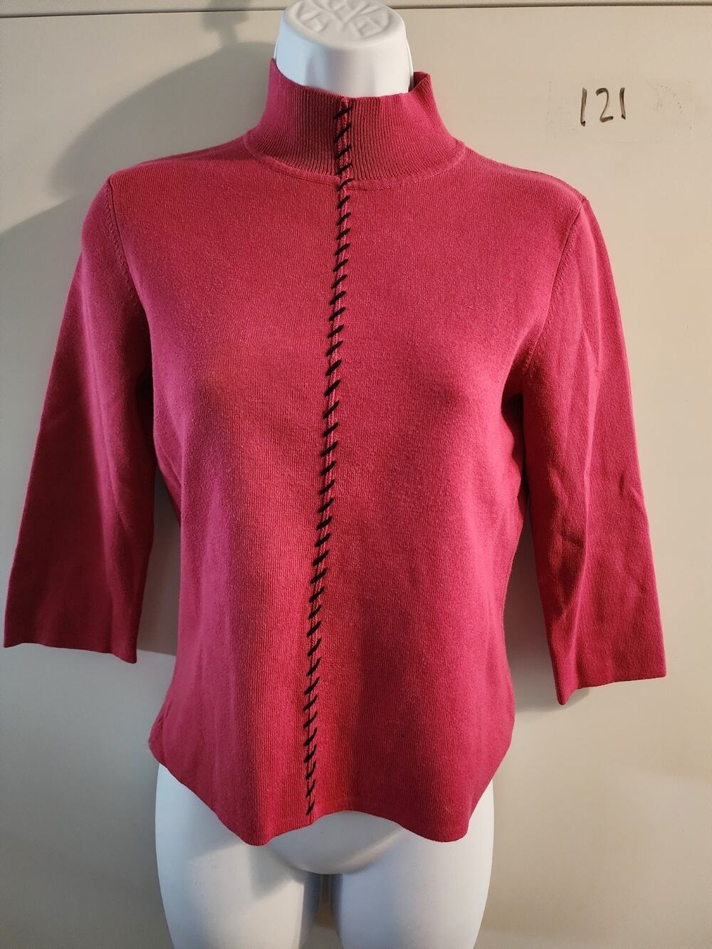 Designers Originals Womens PS Pink Contrast Stitch Mock Neck Sweater 3/4 Sleeve